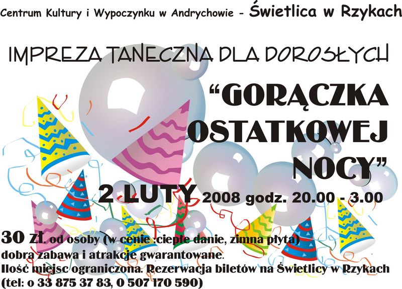 Gorączka Ostatkowej Nocy - Świetlica CKiW w Rzykach